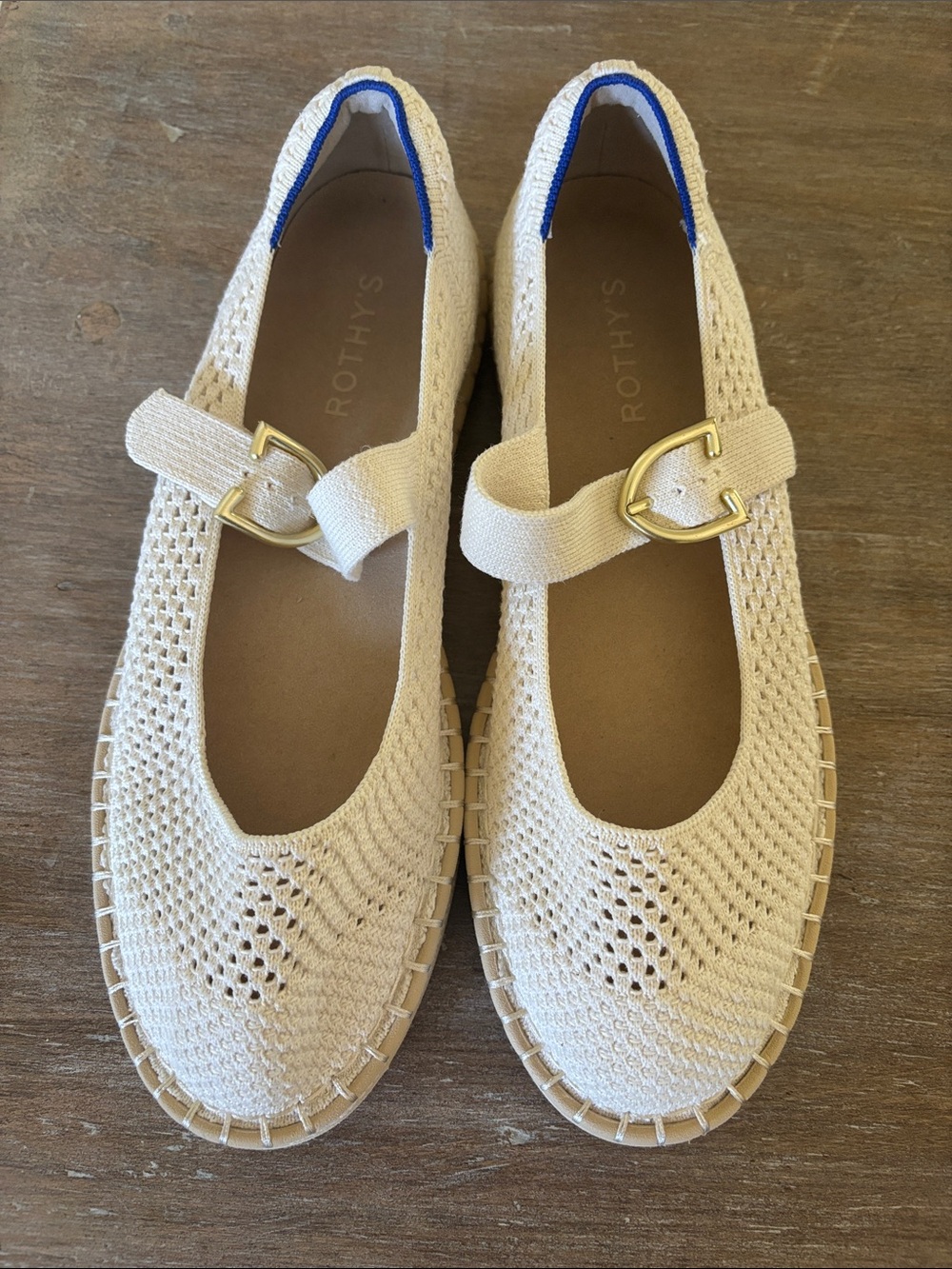 Rothy's Espadrille Mary Jane Flats with Gold Buckle in Jasmine. Size 10